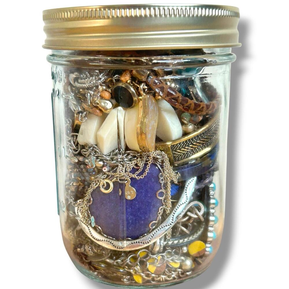 Jewelry Jar Earthy Bright Boho Necklaces Bracelets Good Condition Wearable Mix